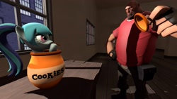 Size: 3840x2160 | Tagged: safe, artist:clintr, imported from derpibooru, sonata dusk, 3d, caught, cookie, cookie jar, crossover, cute, food, heavy weapons guy, sonatabetes, source filmmaker, team fortress 2