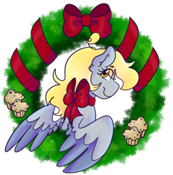 Size: 1280x1289 | Tagged: safe, artist:cubbybatdoodles, imported from derpibooru, derpy hooves, ditzy doo, christmas, female, food, holiday, muffin, solo, wreath