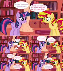 Size: 1284x1444 | Tagged: safe, artist:hakunohamikage, imported from derpibooru, sunset shimmer, twilight sparkle, alicorn, pony, unicorn, ask-princesssparkle, ask, female, folded wings, golden oaks library, mare, tumblr, twilight sparkle (alicorn)