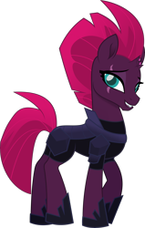 Size: 5434x8557 | Tagged: safe, artist:jhayarr23, imported from derpibooru, tempest shadow, pony, unicorn, my little pony: the movie, absurd resolution, armor, broken horn, cute, eye scar, female, happy, hoof shoes, looking at you, mare, pretty pretty tempest, raised hoof, scar, simple background, smiling, solo, tempestbetes, transparent background, vector, when she smiles