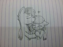 Size: 960x720 | Tagged: safe, artist:sugar morning, imported from derpibooru, oc, oc only, oc:slipstream, oc:sugar morning, pegasus, pony, cute, eyes closed, female, heart, in love, kissing, lined paper, love, male, mare, oc x oc, shipping, sketch, stallion, straight, sugarstream, traditional art