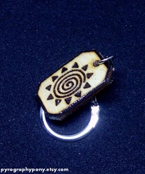 Size: 542x650 | Tagged: safe, artist:aracage, imported from derpibooru, zecora, cutie mark, etsy, irl, keychain, photo, pyrography, traditional art, woodwork