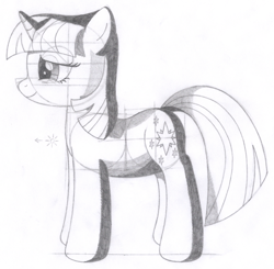 Size: 1390x1361 | Tagged: safe, artist:aafh, imported from derpibooru, twilight sparkle, pony, unicorn, female, monochrome, solo, traditional art