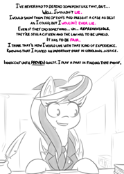 Size: 500x700 | Tagged: dead source, safe, artist:reiduran, imported from derpibooru, oc, oc only, oc:ostria chime, pegasus, pony, ask, clothes, dialogue, ear fluff, female, grayscale, inkwell, looking away, mare, monochrome, necktie, quill, smiling, solo, tumblr