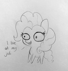 Size: 1336x1396 | Tagged: safe, artist:tjpones, imported from derpibooru, pinkie pie, earth pony, pony, dialogue, female, grayscale, lineart, mare, monochrome, open mouth, smiling, solo, traditional art