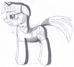 Size: 1446x1324 | Tagged: safe, artist:aafh, imported from derpibooru, twilight sparkle, pony, unicorn, female, monochrome, solo, traditional art