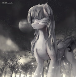 Size: 2480x2521 | Tagged: safe, artist:aidelank, imported from derpibooru, oc, oc only, pegasus, pony, blind, blindfold, moon, night, particles, tree