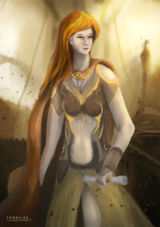 Size: 2480x3508 | Tagged: safe, artist:aidelank, imported from derpibooru, oc, oc only, oc:queen salinas, human, armor, cape, chains, clothes, female, humanized, humanized oc, mare, particles, scroll, solo