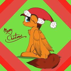 Size: 1280x1280 | Tagged: safe, artist:fortes-feather, imported from derpibooru, oc, oc only, oc:lucky, abstract background, christmas, cute, hat, holiday, merry christmas, santa hat