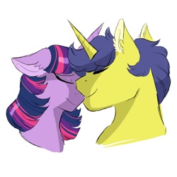 Size: 2000x2000 | Tagged: source needed, safe, artist:scarletskitty12, imported from derpibooru, comet tail, twilight sparkle, pony, unicorn, cometlight, female, high res, male, mare, nuzzling, shipping, simple background, stallion, straight, white background