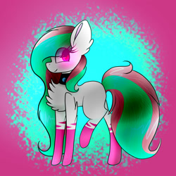 Size: 2000x2000 | Tagged: safe, artist:creadorachan, imported from derpibooru, oc, oc only, earth pony, pony, abstract background, blushing, chest fluff, choker, female, high res, mare, raised hoof, solo