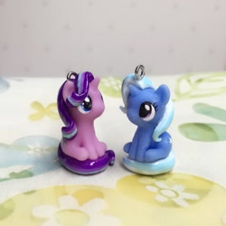 Size: 1200x1200 | Tagged: safe, artist:prr_hmhm, imported from derpibooru, starlight glimmer, trixie, pony, unicorn, figurine, keychain, miniature, sitting