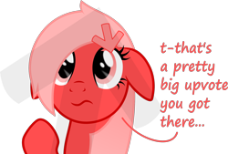 Size: 2000x1355 | Tagged: safe, artist:arifproject, imported from derpibooru, oc, oc only, oc:downvote, earth pony, pony, derpibooru, bust, derpibooru ponified, dialogue, female, floppy ears, get your mind out of the gutter, looking up, mare, meta, ponified, simple background, solo, transparent background, upvote, vector, wide eyes, worried