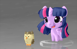 Size: 700x450 | Tagged: safe, artist:brownie-bytes, imported from derpibooru, owlowiscious, twilight sparkle, alicorn, owl, pony, chibi, twilight sparkle (alicorn)