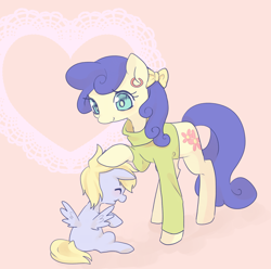 Size: 1200x1191 | Tagged: safe, artist:kkmrarar, imported from derpibooru, blueberry curls, bubblegum blossom, cloudy daze, curtain call, earth pony, pegasus, pony, clothes, colt, ear piercing, earring, eyes closed, female, jewelry, male, mare, mother and son, piercing, smiling