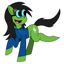 Size: 1000x1000 | Tagged: safe, artist:b-cacto, imported from derpibooru, oc, oc only, oc:prickly pears, earth pony, pony, 2018 community collab, derpibooru community collaboration, clothes, flower, flower in hair, glasses, hoodie, simple background, solo, transparent background