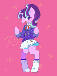 Size: 1200x1600 | Tagged: safe, artist:kkmrarar, imported from derpibooru, starlight glimmer, pony, semi-anthro, unicorn, aikatsu!, anime, bipedal, clothes, female, open mouth, school uniform, schoolgirl, solo