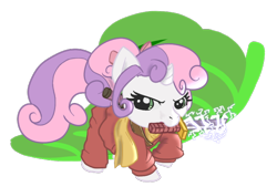 Size: 600x405 | Tagged: safe, artist:brownie-bytes, imported from derpibooru, sweetie belle, pony, unicorn, electricity, female, mouth hold, simple background, solo, sword, transparent background, weapon