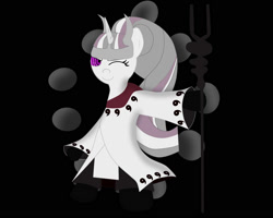 Size: 2000x1600 | Tagged: safe, artist:guard1234, imported from derpibooru, starlight glimmer, pony, semi-anthro, unicorn, bipedal, black background, clothes, crossover, female, long mane, looking at you, naruto, one eye closed, rinnegan, s5 starlight, simple background, smiling, solo, staff, staff of sameness, truth seeking orbs, uchiha madara