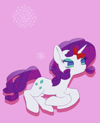 Size: 1200x1475 | Tagged: safe, artist:kkmrarar, imported from derpibooru, rarity, pony, unicorn, bow, female, hair bow, mare, no pupils, pink background, simple background, solo