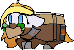 Size: 292x198 | Tagged: safe, alternate version, artist:nootaz, imported from derpibooru, oc, oc:looty, object pony, original species, pony, animated, box, chewing, cute, eating, female, floppy ears, looking up, loot box, mare, money, munching, no pupils, nom, ponified, prone, simple background, transparent background, wallet