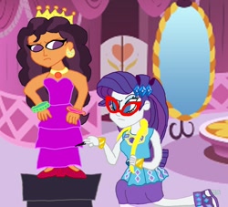 Size: 938x852 | Tagged: safe, artist:ktd1993, imported from derpibooru, rarity, saffron masala, equestria girls, carousel boutique, clothes, dress, equestria girls-ified, female, lesbian, raffron, shipping