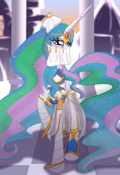 Size: 2000x2900 | Tagged: safe, artist:geraritydevillefort, imported from derpibooru, princess celestia, alicorn, pony, clothes, crossover, fate/grand order, female, kikuko inoue, scheherazade, solo, voice actor joke