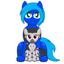 Size: 1200x1200 | Tagged: safe, artist:theonewithoutaname, imported from derpibooru, oc, oc only, oc:blue, oc:desta, earth pony, pony, zebra, 2018 community collab, derpibooru community collaboration, chest fluff, cute, ear piercing, earring, eyebrow piercing, female, filly, jewelry, looking at you, male, nose piercing, nose ring, piercing, red eyes, simple background, sitting, stallion, tail, tail wrap, transparent background, zebra oc