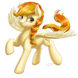 Size: 1024x1024 | Tagged: safe, artist:novaintellus, imported from derpibooru, oc, oc only, oc:little flame, pegasus, pony, female, gift art, mare, smiling, solo