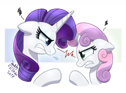 Size: 1480x1100 | Tagged: safe, artist:joakaha, imported from derpibooru, rarity, sweetie belle, pony, unicorn, angry, death stare, duo, duo female, female, sibling rivalry, sisters