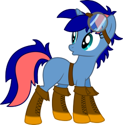 Size: 1475x1500 | Tagged: safe, artist:forgotten-remnant, imported from derpibooru, oc, oc only, oc:ryo, pony, unicorn, 2018 community collab, derpibooru community collaboration, belt, blacksmith, boots, goggles, shoes, simple background, solo, transparent background