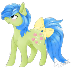 Size: 1024x967 | Tagged: safe, artist:dreamcreationsink, imported from derpibooru, tootsie, earth pony, pony, blushing, bow, female, g1, g1 to g4, g4, generation leap, heart eyes, mare, simple background, solo, tail bow, transparent background, wingding eyes