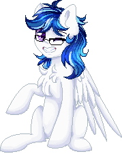 Size: 179x225 | Tagged: safe, artist:sketchyhowl, imported from derpibooru, oc, oc only, oc:storm cloud, pegasus, pony, animated, chest fluff, female, gif, glasses, mare, one eye closed, pixel art, raised hoof, simple background, solo, transparent background, wink