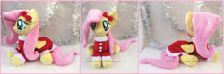 Size: 2226x742 | Tagged: safe, artist:lilmoon, imported from derpibooru, fluttershy, pony, christmas, clothes, costume, holiday, irl, photo, plushie, prone, santa costume, solo