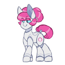Size: 1250x1250 | Tagged: safe, artist:mimisaurusrex, imported from derpibooru, oc, oc only, oc:miu bot, pony, robot, robot pony, eye glow, female, mare, pigtails, simple background, smiling, solo, transparent background