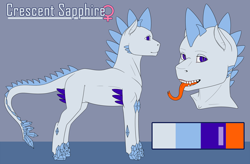 Size: 5000x3271 | Tagged: safe, artist:imreer, imported from derpibooru, oc, oc only, oc:crescent sapphire, dracony, hybrid, female, long tongue, reference sheet, solo, tongue out