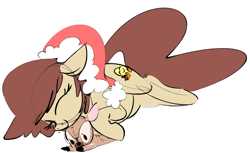 Size: 1493x913 | Tagged: safe, artist:hattsy, deleted from derpibooru, imported from derpibooru, oc, oc only, oc:lotus bud, deer, pony, christmas, female, hat, holiday, mare, plushie, santa hat, snuggling