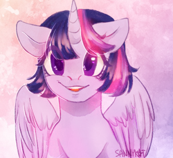 Size: 1096x1000 | Tagged: source needed, safe, artist:sannykat, imported from derpibooru, twilight sparkle, alicorn, pony, bust, cute, female, heart eyes, mare, portrait, smiling, solo, spread wings, twiabetes, twilight sparkle (alicorn), wingding eyes, wings