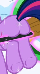 Size: 390x715 | Tagged: safe, imported from derpibooru, screencap, twilight sparkle, pony, unicorn, winter wrap up, butt, cropped, female, magic, mare, out of context, plot, solo, sparkles, squishy, telekinesis, twibutt