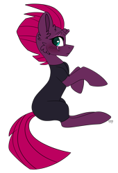 Size: 1860x2732 | Tagged: safe, artist:spindlespice, imported from derpibooru, fizzlepop berrytwist, tempest shadow, pony, unicorn, my little pony: the movie, broken horn, cheek fluff, clothes, ear fluff, eye scar, female, high res, looking at you, looking back, looking back at you, mare, scar, simple background, solo, transparent background