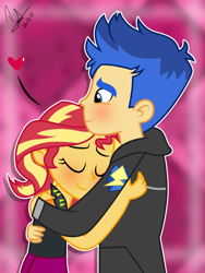 Size: 5400x7200 | Tagged: safe, artist:paulysentry, deleted from derpibooru, imported from derpibooru, flash sentry, sunset shimmer, human, equestria girls, equestria girls series, abstract background, absurd resolution, cute, diasentres, female, flashimmer, heart, hug, male, shimmerbetes, shipping, signature, snuggling, straight