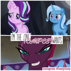 Size: 480x480 | Tagged: safe, edit, edited screencap, imported from derpibooru, screencap, starlight glimmer, tempest shadow, trixie, my little pony: the movie, instagram