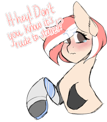 Size: 752x855 | Tagged: safe, artist:mimisaurusrex, imported from derpibooru, oc, oc only, oc:blush, earth pony, pony, amputee, blushing, bust, crying, female, mare, missing limb, pouting, prosthetics, raised hoof, simple background, sock, solo, stump, tearing up, teary eyes, transparent background