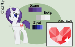 Size: 1610x1026 | Tagged: safe, artist:ipandacakes, imported from derpibooru, oc, oc only, oc:charity, pony, unicorn, female, mare, offspring, parent:fancypants, parent:rarity, parents:raripants, reference sheet, solo