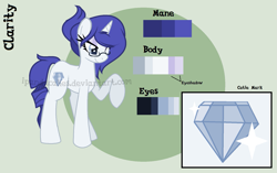 Size: 1669x1046 | Tagged: safe, artist:ipandacakes, imported from derpibooru, oc, oc only, oc:clarity, pony, unicorn, female, glasses, mare, offspring, parent:fancypants, parent:rarity, parents:raripants, reference sheet, solo