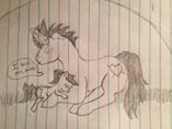 Size: 157x118 | Tagged: safe, imported from derpibooru, oc, oc only, oc:maverick, pony, adoption, crying, dialogue, duo, grayscale, lined paper, love, monochrome, picture for breezies, traditional art