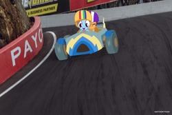 Size: 1024x683 | Tagged: safe, artist:didgereethebrony, imported from derpibooru, rainbow dash, scootaloo, pony, australia, bathurst, car, cart, irl, mount panorama, photo, ponies in real life, race track, racecar, racing