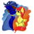 Size: 2232x2203 | Tagged: safe, artist:dollpone, artist:melpone, imported from derpibooru, oc, oc only, oc:jessica pedley, oc:xaldin wolfgang, pegasus, pony, unicorn, chibi, hat, high res, nuzzling, sitting, wizard hat