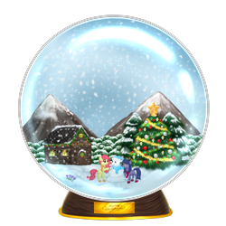 Size: 4000x4000 | Tagged: safe, artist:kaikururu, imported from derpibooru, oc, oc only, oc:artline, oc:cosmia nebula, earth pony, pony, building, cabin, christmas, christmas tree, clothes, commission, crystal ball, earth pony oc, holiday, micro, mountain, scarf, simple background, snow, snow globe, snowman, snowpony, transparent background, tree, ych result