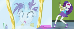 Size: 864x343 | Tagged: safe, imported from derpibooru, rarity, best trends forever, equestria girls, equestria girls series, it isn't the mane thing about you, best trends forever: rainbow dash, do not want, flailing, mirror, open mouth, raribald, rarity peplum dress, rarity reacts, reaction, screaming, screenshots, shocked, this will end in tears, wide eyes